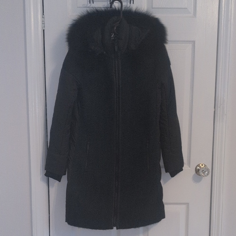 ZAC Zac Posen Black Fur-Trimmed Puffer Jacket